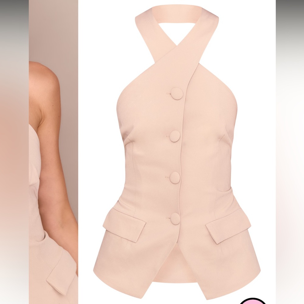 PLT Premium Tailored Halterneck Vest Size 6 in Sand - Picture 5 of 7